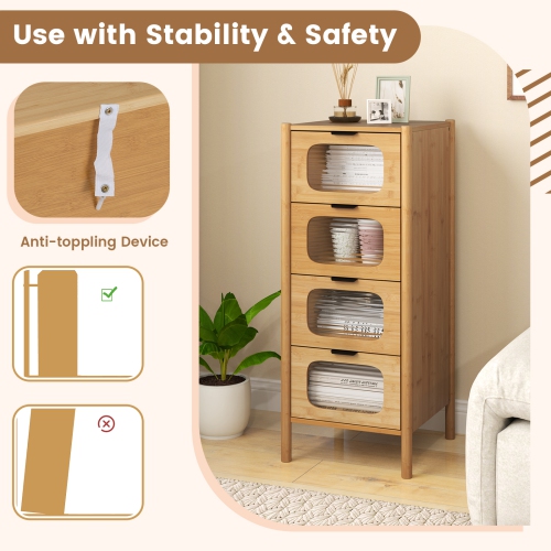 Gymax 4-Drawer Dresser w/ Fluted Tempered Glass Drawers Mid Century Chest of Drawers