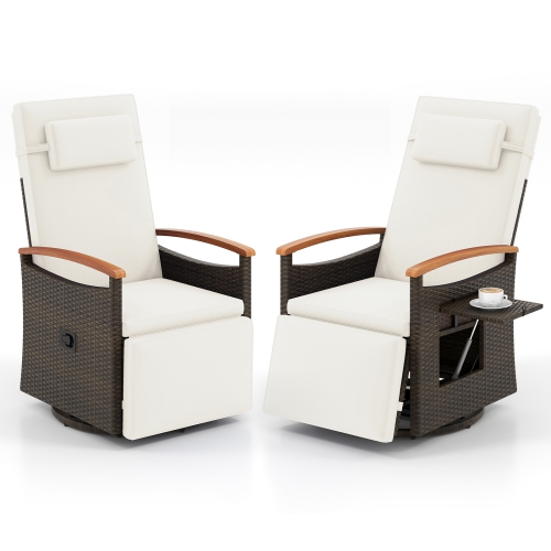 Gymax Set Of 2 Outdoor 360° Swivel Rattan Recliner Chair Patio Wicker Chaise Lounge Chair