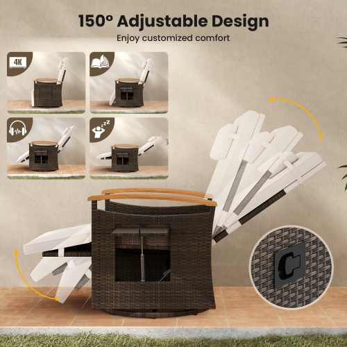 Gymax Set Of 2 Outdoor 360° Swivel Rattan Recliner Chair Patio Wicker Chaise Lounge Chair