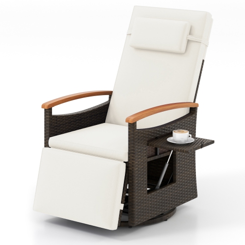 Gymax Set Of 2 Outdoor 360° Swivel Rattan Recliner Chair Patio Wicker Chaise Lounge Chair