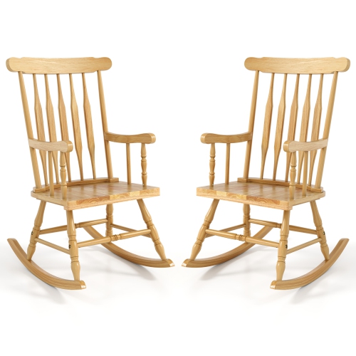Gymax 2 PCS Wood Rocking Chair Porch Rocker Indoor Outdoor Seat Glossy Finish Black Natural