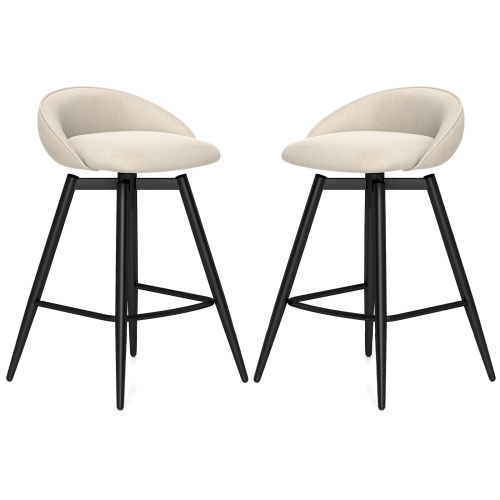 GYMAX  25" Upholstered Bar Stools Set Of 2 W/ Footrest Backrest & Metal Frame
