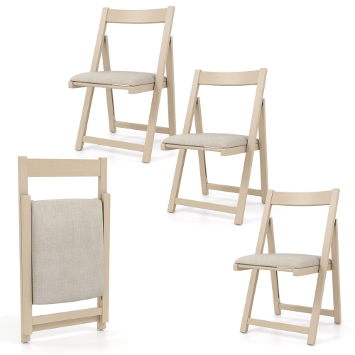 GYMAX  Upholstered Dining Chair Set Of 4 W/ Curved Backrest Rubber Wood Frame