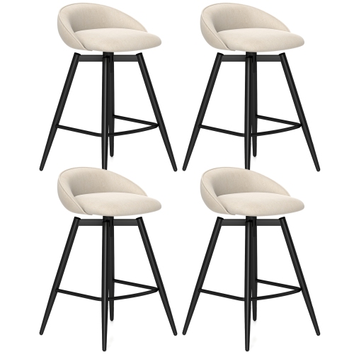 GYMAX  25" Upholstered Bar Stools Set Of 4 W/ Footrest Backrest & Metal Frame