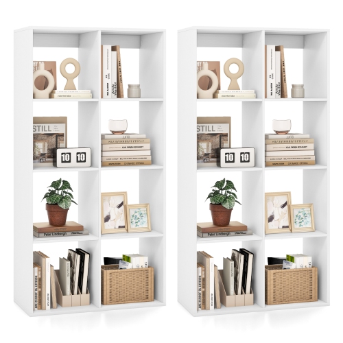 GYMAX  2PCs 8-Cube Bookcase Freestanding Cube Storage Organizer W/ Anti-Toppling Kits