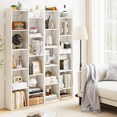 Gymax 2PCS 11-Tier Bookcase w/ Anti-Tipping Kits Wood Display Shelf Tree-Shaped