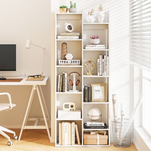 Gymax 2PCS 11-Tier Bookcase w/ Anti-Tipping Kits Wood Display Shelf Tree-Shaped