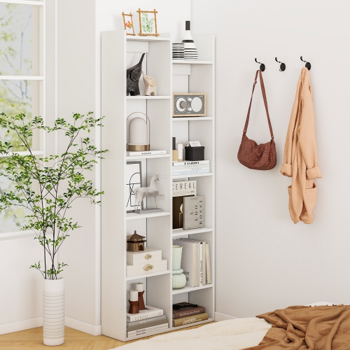 Gymax 2PCS 11-Tier Bookcase w/ Anti-Tipping Kits Wood Display Shelf Tree-Shaped