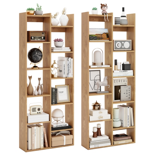 Gymax 2PCS 11-Tier Bookcase w/ Anti-Tipping Kits Wood Display Shelf Tree-Shaped