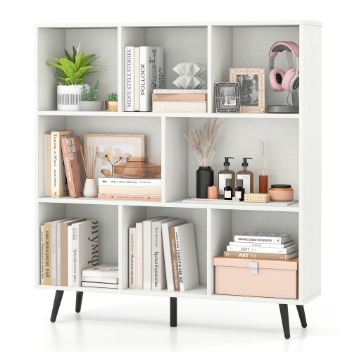 Gymax 8 Cube Bookcase 3-Tier Modern Storage Organizer w/ 5 Metal Legs Bookshelves