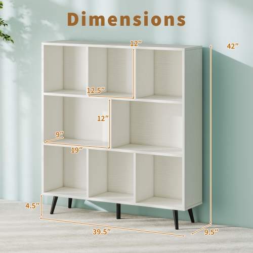 Gymax 8 Cube Bookcase 3-Tier Modern Storage Organizer w/ 5 Metal Legs Bookshelves