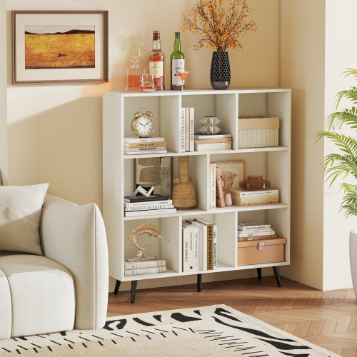 Gymax 8 Cube Bookcase 3-Tier Modern Storage Organizer w/ 5 Metal Legs Bookshelves