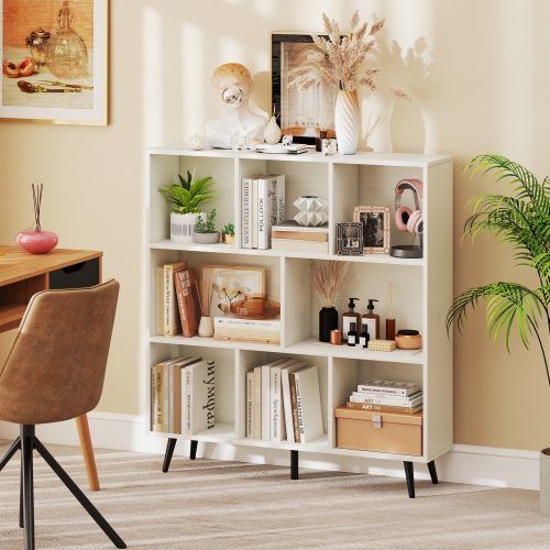 Gymax 8 Cube Bookcase 3-Tier Modern Storage Organizer w/ 5 Metal Legs Bookshelves