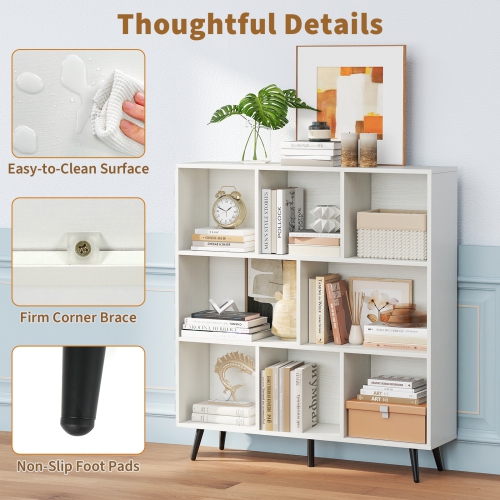 Gymax 8 Cube Bookcase 3-Tier Modern Storage Organizer w/ 5 Metal Legs Bookshelves