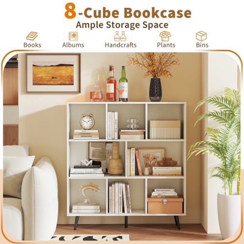 Gymax 8 Cube Bookcase 3-Tier Modern Storage Organizer w/ 5 Metal Legs Bookshelves