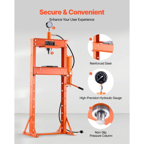 VEVOR Hydraulic Shop Press, 20 T H-Frame Pneumatic Shop Press with Press Plate, Stable Garage Floor Adjustable Hydraulic Press with Triangular