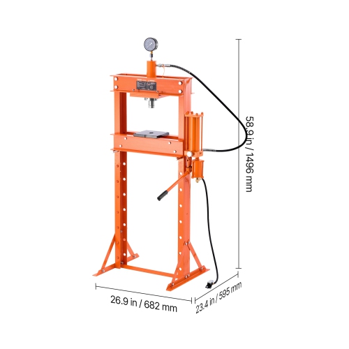 VEVOR Hydraulic Shop Press, 20 T H-Frame Pneumatic Shop Press with Press Plate, Stable Garage Floor Adjustable Hydraulic Press with Triangular
