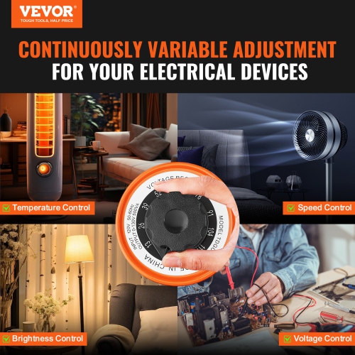 VEVOR 500VA Auto Variable Voltage Transformer, 3.84 Amp, 110V Input 0-130V Output AC Voltage Regulator, with LCD Display 4 Extra Fuses Thermal