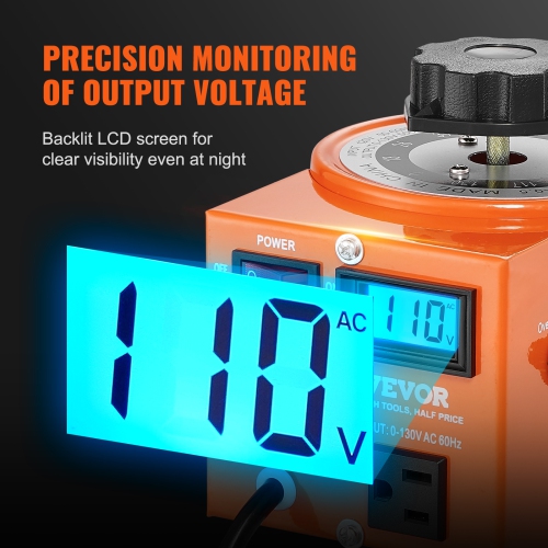 VEVOR 500VA Auto Variable Voltage Transformer, 3.84 Amp, 110V Input 0-130V Output AC Voltage Regulator, with LCD Display 4 Extra Fuses Thermal