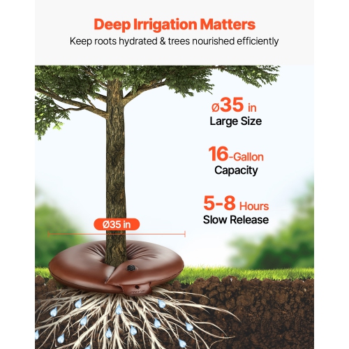 Bagues d'arrosage VEVOR, 4 pièces, 16 gallons, 6-9 heures à libération lente, sacs d'eau de plantation rechargeables, économie d'eau, système