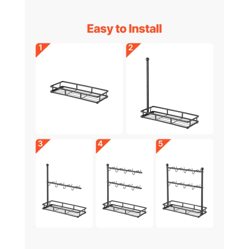 VEVOR 16 Hooks Coffee Mug Holder for Countertop, Coffee Cup Holder with Storage Base, 2 Tier Mugs Tree Rack Carbon Steel Mug Display Stand, for Home