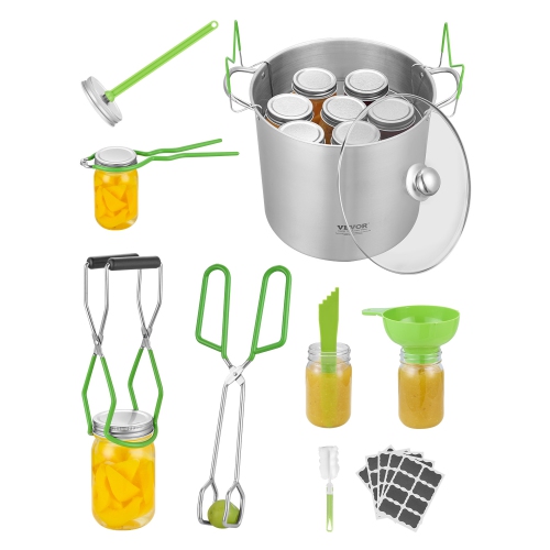 VEVOR 9 Pieces Canning Supplies Starter Kit, Stainless Steel Water Bath Canning Kit for Beginners, Canning Tools Set: Pot, Rack, Lid, Funnel, Tongs,
