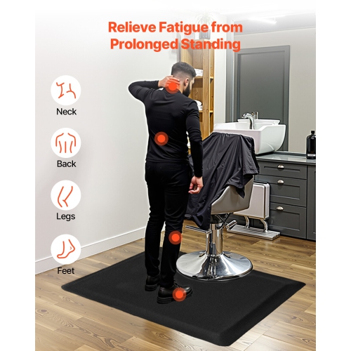 VEVOR 3 x 5 FT Salon Mat for Hair Stylist, Rectangle Salon Chair Mat Anti Fatigue, 1/2" Thickened PVC + NBR Mat with Round Cut Out, Anti-Trip Beveled