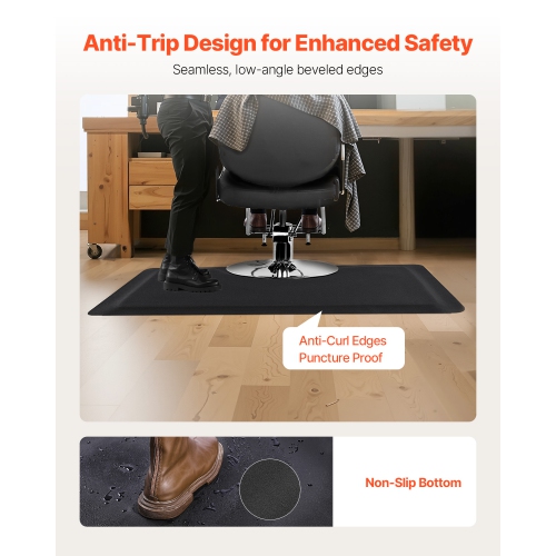 VEVOR 3 x 5 FT Salon Mat for Hair Stylist, Rectangle Salon Chair Mat Anti Fatigue, 1/2" Thickened PVC + NBR Mat with Round Cut Out, Anti-Trip Beveled