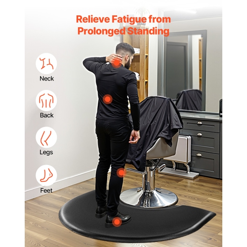 VEVOR 3 x 4 FT Salon Mat for Hair Stylist, Semi-circle, 1-inch Thickened Anti Fatigue Floor Mat with Round Cut Out, Easy-to-Clean PVC Surface &