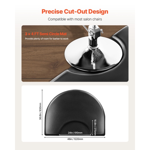 VEVOR 3 x 4 FT Salon Mat for Hair Stylist, Semi-circle, 1-inch Thickened Anti Fatigue Floor Mat with Round Cut Out, Easy-to-Clean PVC Surface &