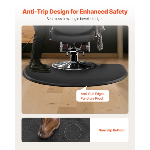 VEVOR 3 x 4 FT Salon Mat for Hair Stylist, Semi-circle, 1-inch Thickened Anti Fatigue Floor Mat with Round Cut Out, Easy-to-Clean PVC Surface &