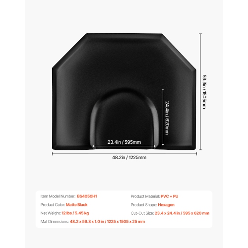 VEVOR 4 x 5 FT Salon Mat for Hair Stylist, Hexagon Mat Anti Fatigue, 1-inch Thickened Floor Mat with Round Cut Out, Easy-to-Clean PVC Surface &