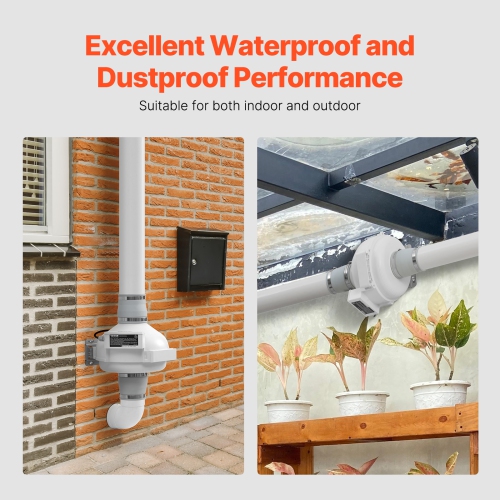 VEVOR 4 to 3.5 inch Radon Fan Installation Kit, Quiet 260CFM Kit with 2 Couplers, Pressure Indicator, Waterproof Inline Duct Fan Exhaust Fan for