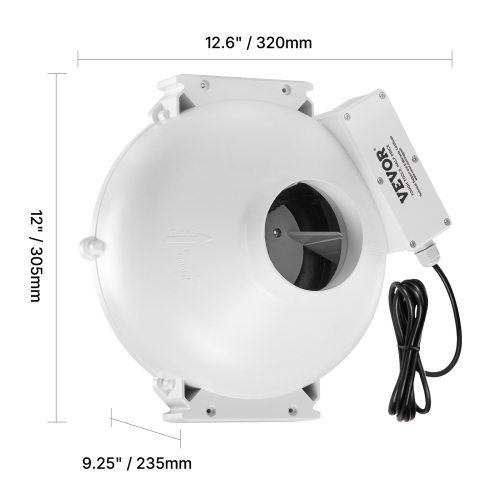 VEVOR 4-4.5 Inch Radon Fan Installation Kit, 260CFM Quiet Mitigation System, with 2 couplers, pressure indicator, Waterproof inline duct/exhaust fan