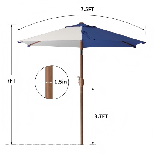 Ainfox 7.5ft Contrast Color Patio Umbrella Tilt Blue and White Without Umbrella base