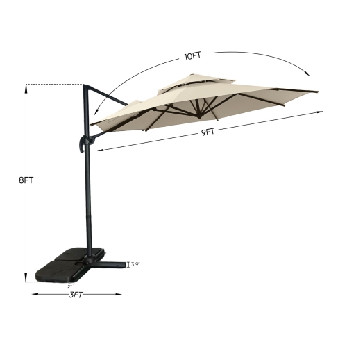 Parasol de patio en porte-à-faux d'Ainfox 10 pi, grand abat-jour extérieur suspendu décalé