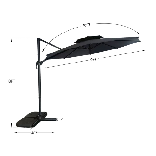 Parasol de patio en porte-à-faux d'Ainfox 10 pi, grand abat-jour extérieur suspendu décalé
