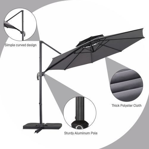 Parasol de patio en porte-à-faux d'Ainfox 10 pi, grand abat-jour extérieur suspendu décalé