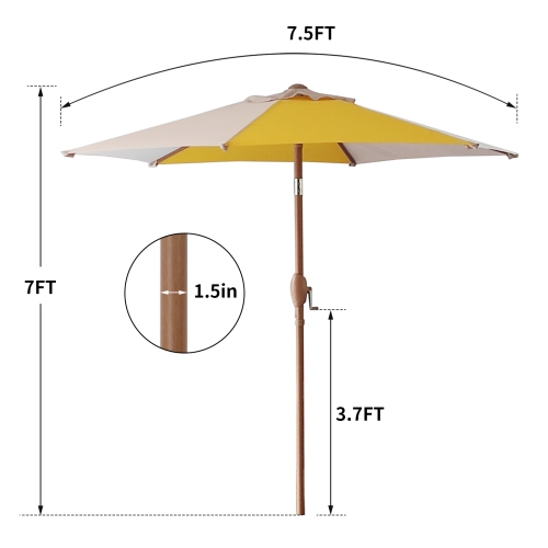 7.5&nbsp;pi Parasol de patio inclinable couleur contrastante jaune et blanc d'Ainfox sans base de parasol