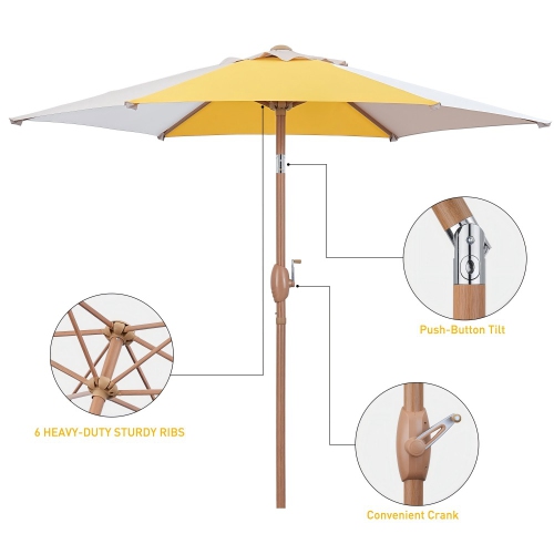 7.5&nbsp;pi Parasol de patio inclinable couleur contrastante jaune et blanc d'Ainfox sans base de parasol