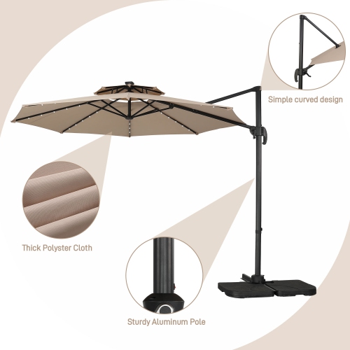 Parasol de patio en porte-à-faux 10&nbsp;pi d'Ainfox avec lumières DEL
