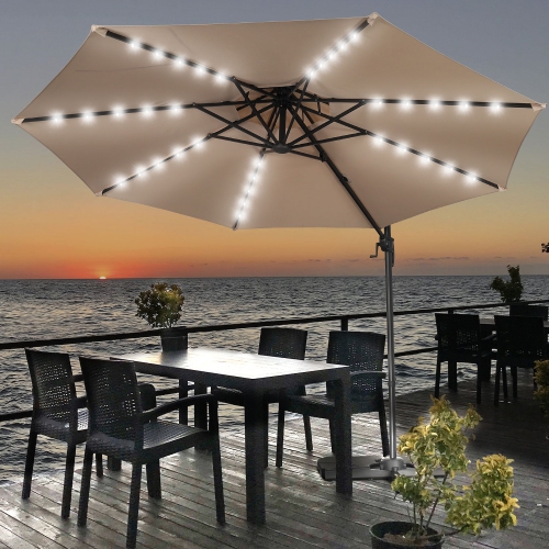 Parasol de patio en porte-à-faux 10&nbsp;pi d'Ainfox avec lumières DEL