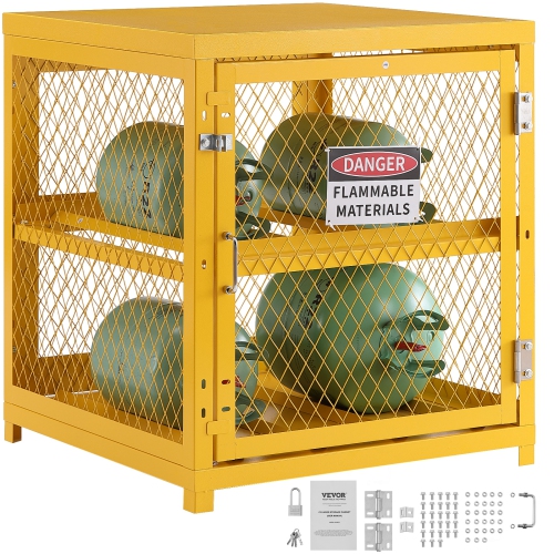 VEVOR 31.02x30.04x35 inch Horizontal Cylinder Storage Cabinet, 4 x 33 lbs Cylinder Capacity, Propane Storage Cage, Gas Cylinder Cabinet, Yellow