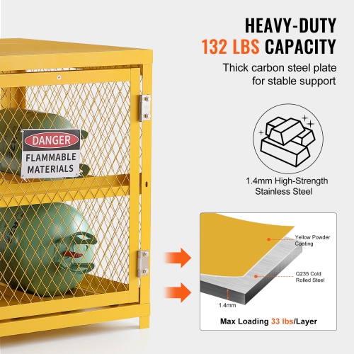 VEVOR 31.02x30.04x35 inch Horizontal Cylinder Storage Cabinet, 4 x 33 lbs Cylinder Capacity, Propane Storage Cage, Gas Cylinder Cabinet, Yellow