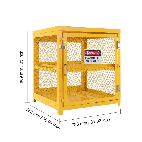 VEVOR 31.02x30.04x35 inch Horizontal Cylinder Storage Cabinet, 4 x 33 lbs Cylinder Capacity, Propane Storage Cage, Gas Cylinder Cabinet, Yellow
