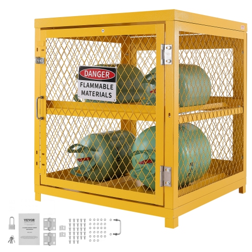 VEVOR 31.02x30.04x35 inch Horizontal Cylinder Storage Cabinet, 4 x 33 lbs Cylinder Capacity, Propane Storage Cage, Gas Cylinder Cabinet, Yellow