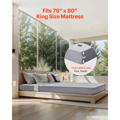 VEVOR 78 x 80 x 13 in Grounding Sheets, King Size, 95% Cotton + 5% Pure Silver Fiber, Earth Grounded Fitted Bed Sheets, with Grounding Cord & Tester,