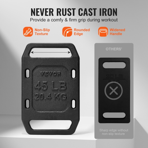 VEVOR 45LB Cast Iron Ruck Weight, Single Ruck Plate – for Rucking, Solid Ruck Plate Weight for Rucking, Swings, Squat, Strength Training,