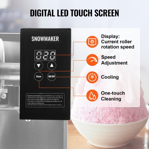 VEVOR 276LBS/24H Commercial Snowflake Ice Machine, Stainless Steel Ice Shaver Machine, Electric Snow Cone Maker, Air Cooling System for Rapid Heat