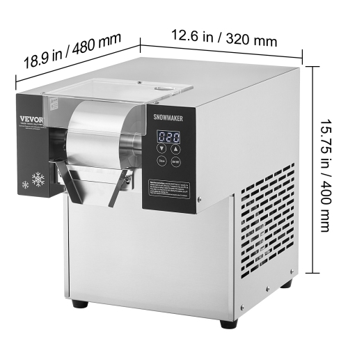 VEVOR 276LBS/24H Commercial Snowflake Ice Machine, Stainless Steel Ice Shaver Machine, Electric Snow Cone Maker, Air Cooling System for Rapid Heat